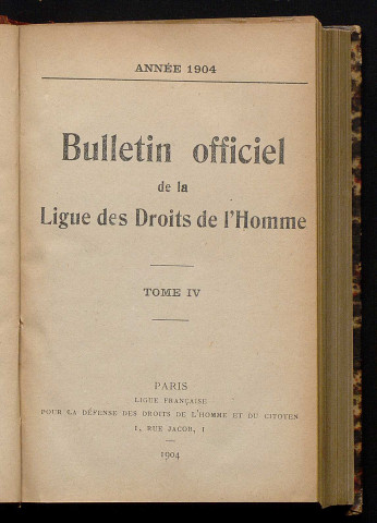 Janvier 1904 - Bulletin officiel de la Ligue des Droits de l'Homme