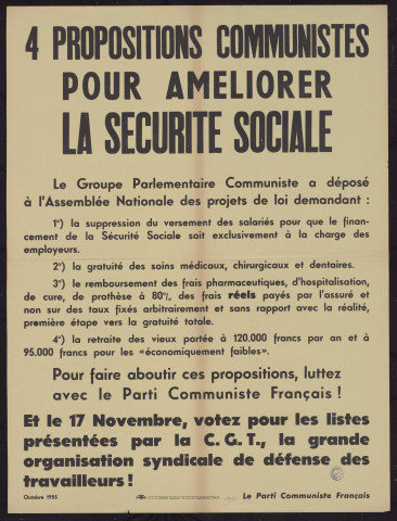 4 propositions communistes pour améliorer la sécurité sociale… Votez pour les listes... C.G.T.