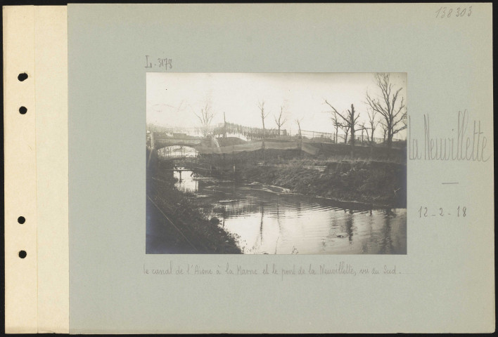 La Neuvillette. Le canal de l'Aisne à la Marne et le pont de la Neuvillette, vu du sud