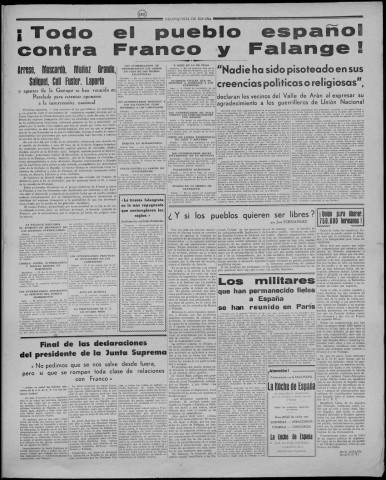Reconquista de España (Zone Nord) (1945 : n° 49-66). Sous-Titre : organo de la Unión nacional. Suplemento región Norte [puis] organo de Unión nacional de todos los Españoles. Suplemento Zona Norte [puis] organo de la U.N.E. en la Zona Norte [puis] organo de la Delegación en Paris del Secretariado de la U.N.E. en Francia [puis] al servicio de la Junta suprema de Unión nacional
