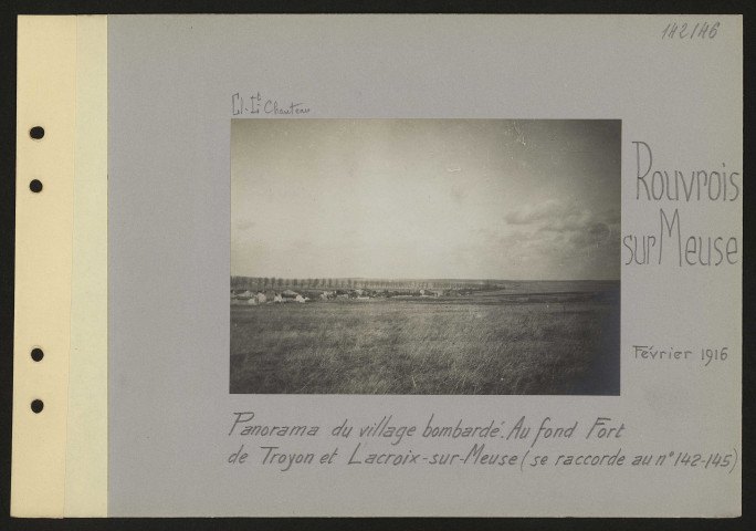 Rouvrois-sur-Meuse. Panorama du village bombardé. Au fond, Fort de Troyon et Lacroix-sur-Meuse (se raccorde au n° 142145)