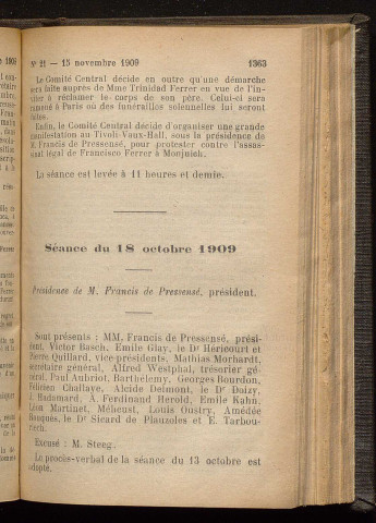 Novembre 1909 - Bulletin officiel de la Ligue des Droits de l'Homme