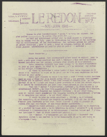 Gazette de l'atelier Redon - Année 1916 fascicule 2.7-3.7