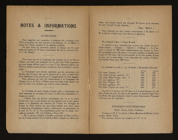 Année 1924 - Bulletin mensuel de l'Union des aveugles de guerre et journal des soldats blessés aux yeux