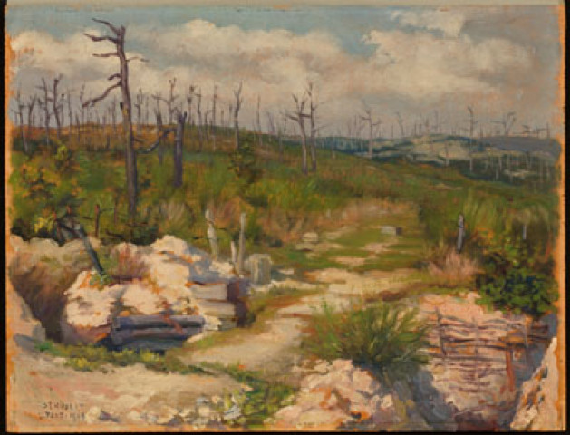 (A St-Hubert, Moselle. Dans les tranchées françaises de 1ère ligne, en face les tranchées boches)