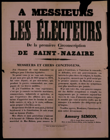A messieurs les électeurs de la première circonscription de Saint-Nazaire : Amaury Simon
