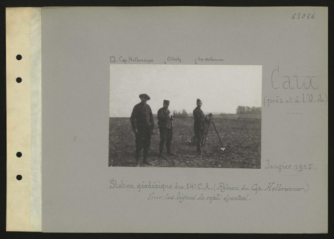 Caix (près et à l'ouest de). Station géodésique du 14e C.A. (réseau du capitaine Helbronner) sur les lignes de repli éventuel
