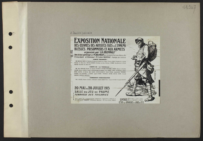 [Affiche. Exposition nationale des œuvres des artistes tués à l'ennemi. Bléssés, prisonniers et aux armées]