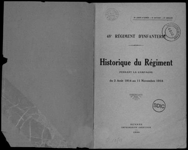 Historique du 48ème régiment d'infanterie