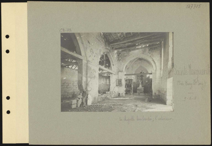 Sainte-Marguerite (près Bucy-le-Long). L'église bombardée ; l'intérieur