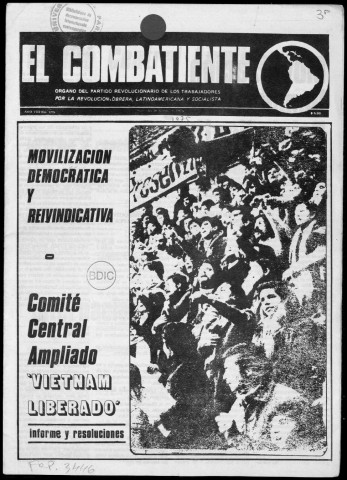 El Combatiente n°175, 30 de (julio) de 1975. Sous-Titre : Organo del Partido Revolucionario de los Trabajadores por la revolución obrera latinoamericana y socialista