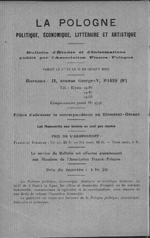 La Pologne politique, économique, littéraire et artistique (1920, n°1 - n°22)