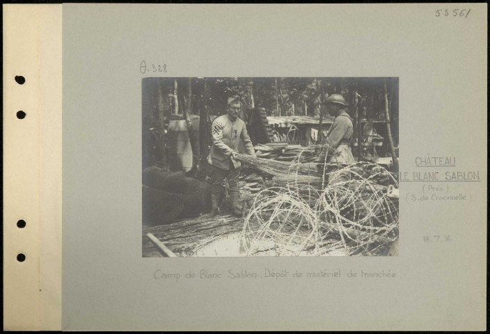 Château Le Blanc Sablon (près) (sud de Craonnelle). Camp de Blanc Sablon. Dépôt de matériel de tranchée