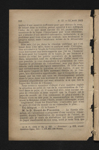 Août 1911 - Bulletin officiel de la Ligue des Droits de l'Homme