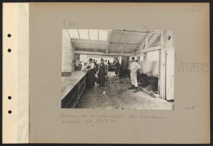 Vincennes. Section de construction des baraques Adrian. La cuisine