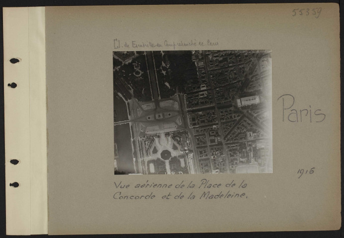 Paris. Vue aérienne de la place de la Concorde et de la Madeleine