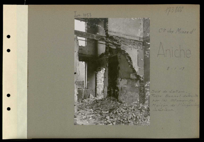 Aniche (Compagnie des mines d'). Sud de Lallain. Fosse Bonnel détruite par les Allemands. Maison de l'ingénieur ; intérieur