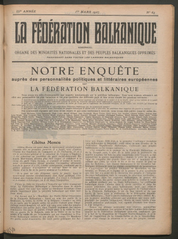Mars 1927 - La Fédération balkanique