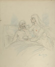 (Infirmière donnant à boire à un blessé dans un lit) 1916