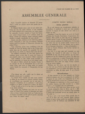 Année 1927. Bulletin de l'Union des blessés de la face "Les Gueules cassées"