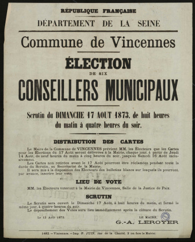 Election de six conseillers municipaux : Distribution des cartes Lieux de vote Scrutin