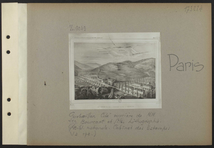 Paris. Guebwiller. Cité ouvrière de messieurs J.J. Bourcart et fils. Lithographie. (Bibliothèque nationale. Cabinet des Estampes Va 172)