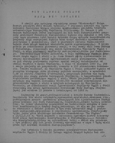 Wiadomosci Zwiazku Polskich Federalistow (1953 ; n°1-11)  Sous-Titre : Biuletyn wewnetrzny Okregu Kontynentalnego  Autre titre : Informations de l'Union des Fédéralistes Polonais