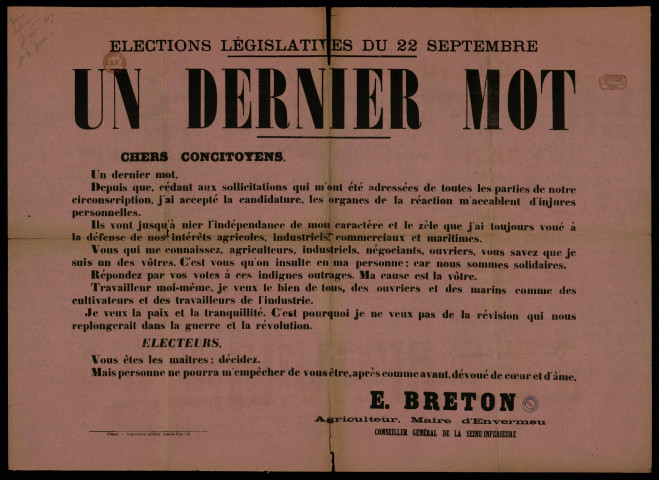 Élections Législatives : Un dernier mot E. Breton