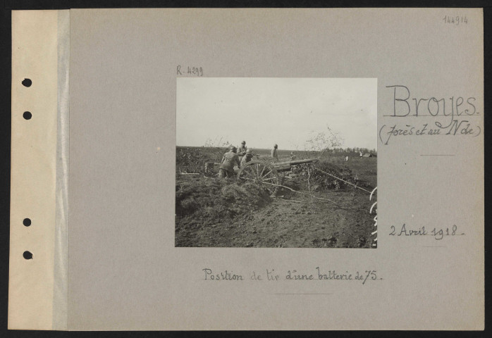 Broyes (près et au nord de). Position de tir d'une batterie de 75