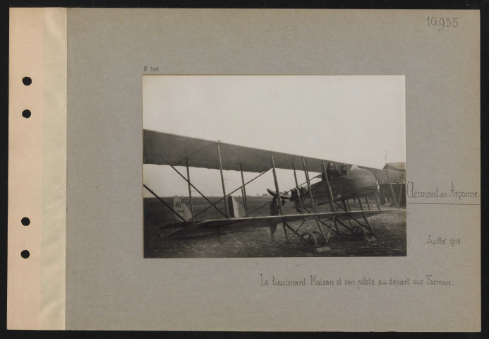 Clermont-en-Argonne. Le lieutenant Moisan et son pilote au départ sur Farman