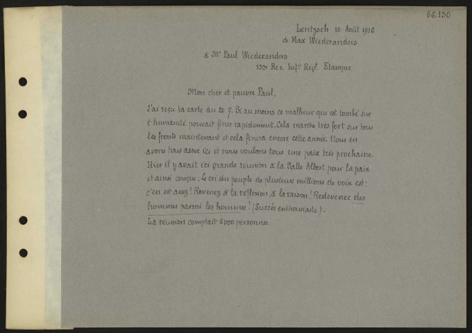 [Traduction de la lettre à destination de Paul Wiederanders. 10 août 1916]