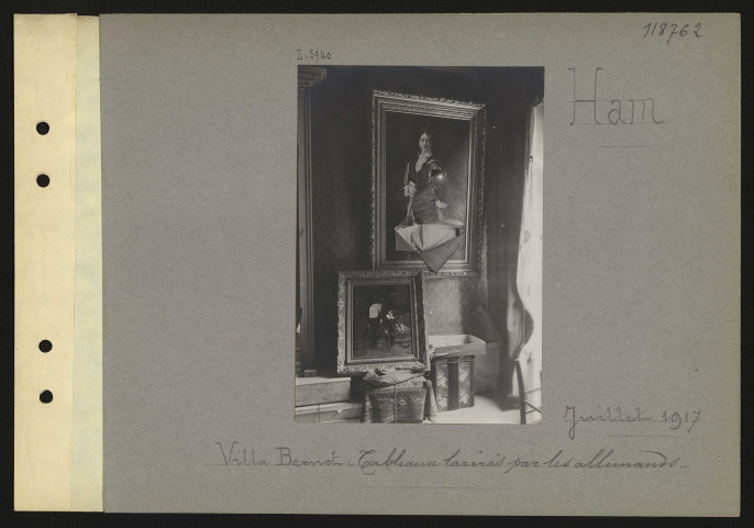 Ham. Villa Bernot : tableaux lacérés par les Allemands