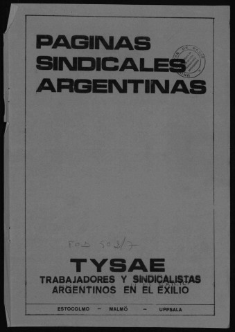 TYSAE (Suède): Paginas sindicales argentinas, 1980. Sindicalistas y trabajadores argentinos en Suecia, 1978. Boletin sindical n°2. Sous-Titre : Fonds Argentine