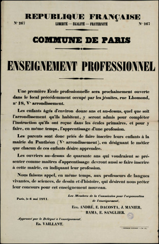 N°267. Une première école professionnelle sera prochainement ouverte dans le local