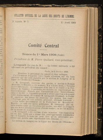 Avril 1909 - Bulletin officiel de la Ligue des Droits de l'Homme