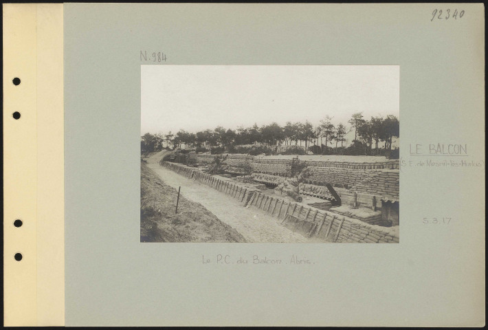 Le Balcon (sud-est de Mesnil-lès-Hurlus). Le poste de commandement du Balcon. Abris