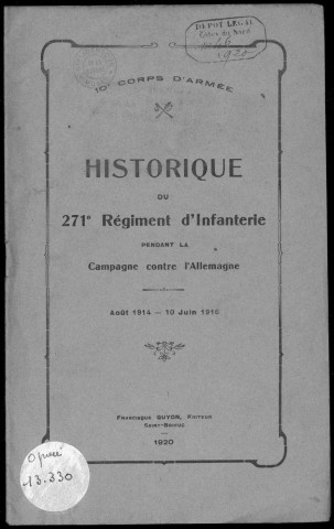 Historique du 271ème régiment d'infanterie