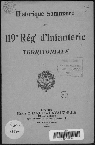 Historique du 119ème régiment territorial d'infanterie