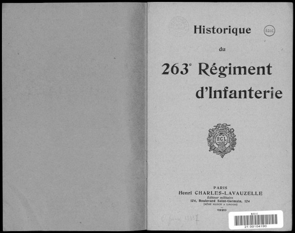Historique du 263ème régiment d'infanterie
