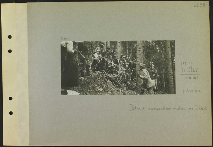 Willer (Près de). Débris d'un avion allemand abattu par Gilbert