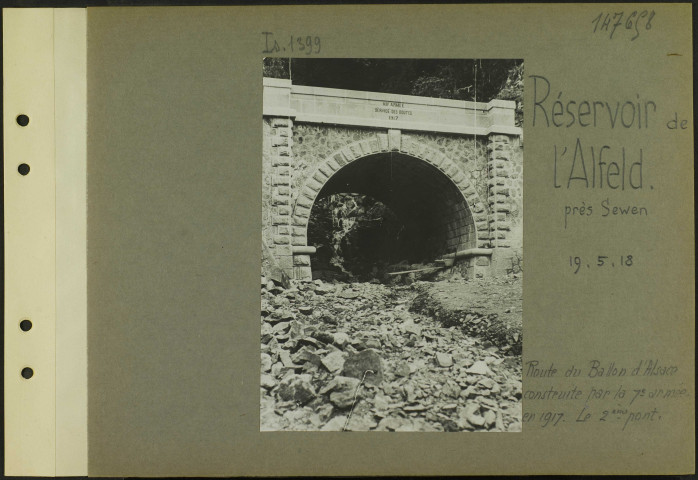 Réservoir de l'Alfeld (Près Sewen). Route du Ballon d'Alsace construite par la 7e armée en 1917. Le deuxième pont