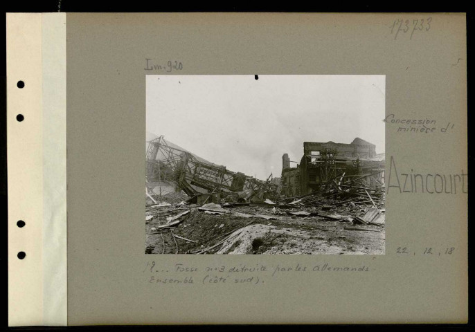 Azincourt (Concession minière d'). ? … Fosse numéro 3 détruite par les Allemands. Ensemble (côté sud)