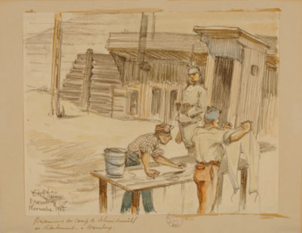 Prisonniers du camp de Schneidemühl en détachement à Bromberg, novembre 1915
