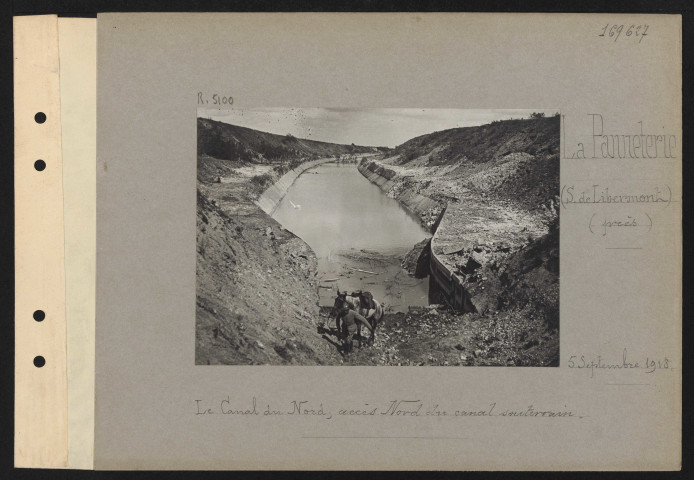 La Panneterie (sud de Libermont) (près). Le canal du nord ; accès nord du canal souterrain