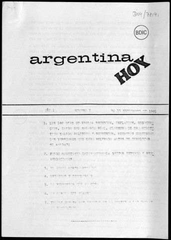 Argentina hoy n°01 30 sept. 1981.