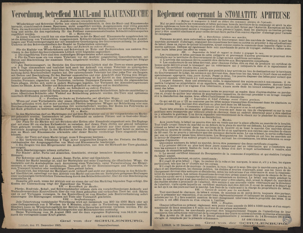 Verordnung, betreffend Maul-und Klauenseuche = Règlement concernant la stomatite aphteuse