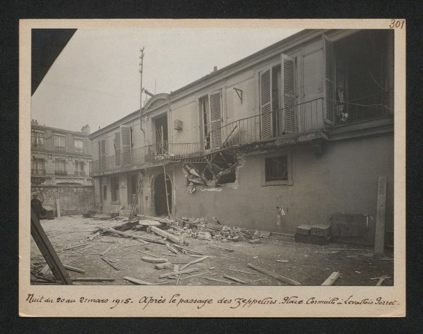 Après le passage des Zeppelins. Place Cormeille à Levallois-Perret