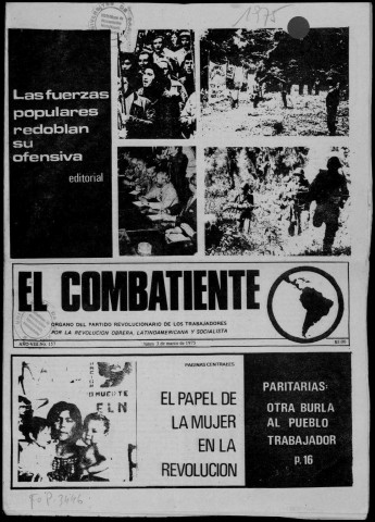 El Combatiente n°157, 3 de marzo de 1975. Sous-Titre : Organo del Partido Revolucionario de los Trabajadores por la revolución obrera latinoamericana y socialista