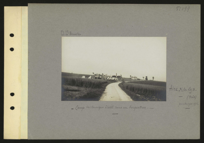 Aire-sur-la-Lys (près). Camp britannique établi dans un boqueteau