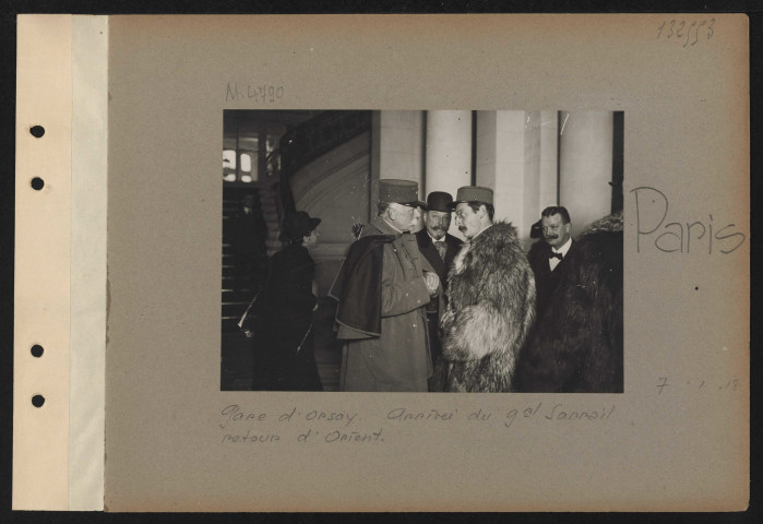 Paris. Gare d'Orsay. Arrivée du général Sarrail retour d'Orient